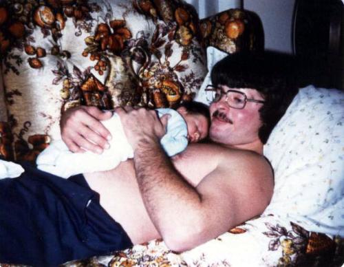 What a proud Papa Alan was (G)! - Here is another old favorite of mine, this is my brother Alan with his new born Daughter Kristi;  He was so happy to be a new Dad he really was and boy did he ever spoil this child! OMG!!