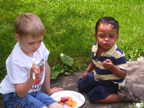 picnic - kids eating at a picnic