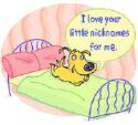 nickname - dog on bed with a saying about nickname