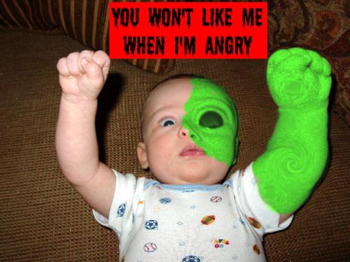 My nephew, The Hulk - My nephew changing into the hulk...I wonder if he needs his diaper changed!