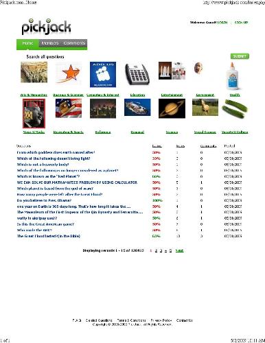 pickjack main page - Pickjack trivia site