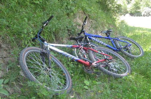 Mountain bikes - My bike (in front) and my friend's bike (with the Kona frame)