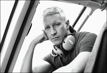 Anderson Cooper - Anderson Cooper prepares for a ride on a helicopter.