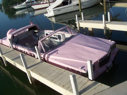 Pink Cadillac Boat - Now, I've never seen this before... Pink Cadillac boat docked at a bar where we rented Kayaks. Too much fun.