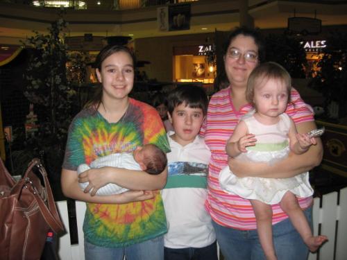 my children and myself - from left to right: Harlie is holding Hayden, Hunter, and I am holding Hannah