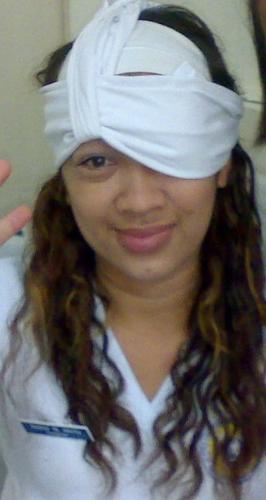 me - after my partner demo how to put bandage if one eye is damage