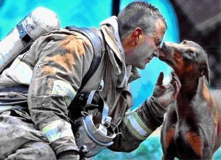 The Kiss - She came to offer him her gratitude after he pulled her out of a building on fire. She not only was save but also the babies she was carrying.