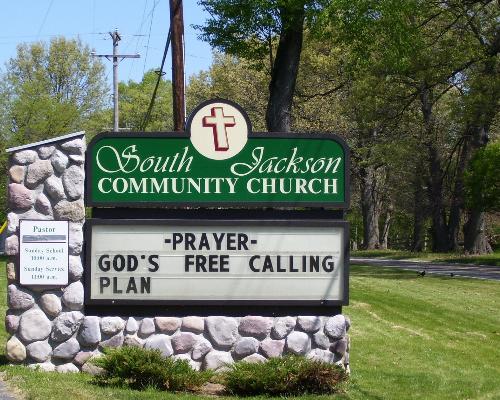Sign in Front of Church - Church is a great place for everyone - this sign is an invitation for any passing to enter.