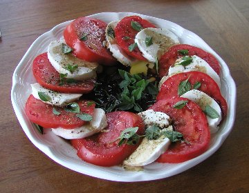 tomatoe caprese - i just wrote about how this is one of my favorite things to do with fresh tomatoes. so i thought i would share this pic of it. it looks so good i want some right now! lol.