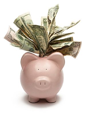 Piggy Bank - With lots of dollars