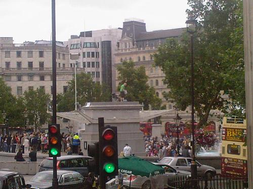 Trafalgar Square's 4th plinth - An Empty Statue Plinth in Trafalgar square,London being used for an Arts Initiative allowing Members of the public an hour atop the plinth,24/7,for 100 days to Oct.14,2009.. Trafalgar Square's 4th plinth - An Empty Statue Plinth in Trafalgar square,London being used for an Arts Initiative allowing Members of the public an hour atop the plinth,24/7,for 100 days to Oct.14,2009..