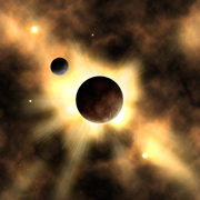 My other planet - This is a planet with an ASTEROID, a rare result of a large battle. The debris can form into an asteroid. I'm not sure if that other celestial body is my asteroid or just a moon... This was a very lucky achievement...