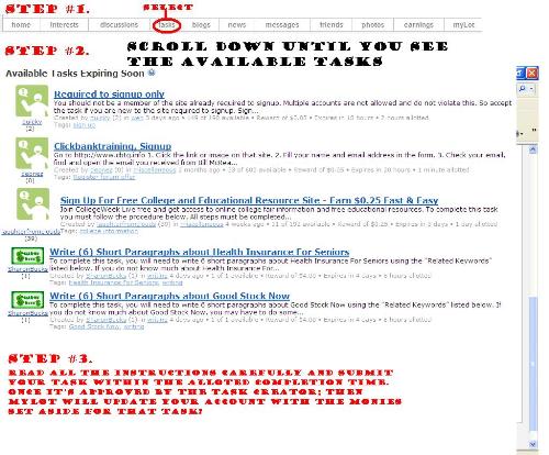 tasks on mylot - a diagram to show how to complete tasks on mylot