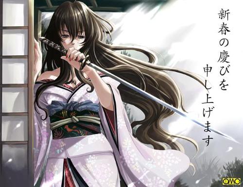 girl with word - again a kimono weared girl but this time with a katana.