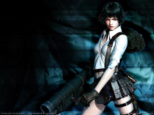 video game girl with launcher - girl name lady from game devil may cry 3. she is cute. game's hero dante love her.