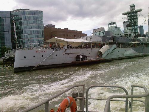 HMS Belfast - Museum warship berthed on display on the Thames.