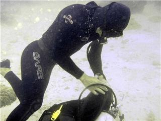 showing off my underwater skills - something wrong with equipment ,had to remove to rectify