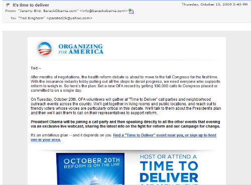 Obama Email - Obama's Organizing for America Email