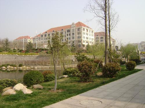 landscapes of my campus - the library of my campus,before the library there is a lake.the lake is very beautiful ,you can see lots of goldfish in it