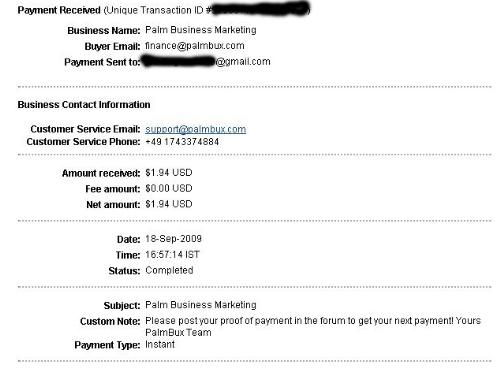 1st Payment from PalmBux  - My first payment from PalmBux