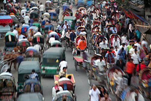Rickshaw - rickshaw jam at dhaka