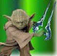 Star Wars meets Halo - Yoda holding a sword from the Halo series of games.
