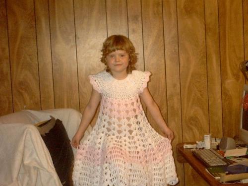 One of Shawnees dresses - This is one of the many dresses I have crocheted for her.