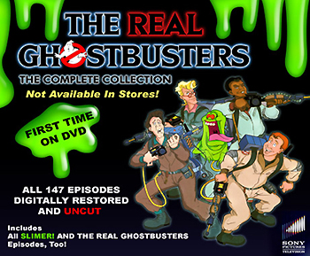 The Real Ghostbusters - Best picture I could find of all four Ghostbusters and Slimer.