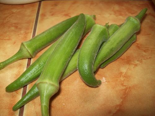 okra - slimy when cooked but delicious and nutritious. the last batch of okra I harvested from the garden.