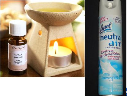 Aromatherapy burner and Lysol Neutra Air - Some products to use to eliminate unwanted odors in the house.