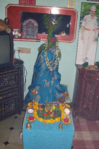 tulasi pooja........... - This is the way I decorated Tulasi plant yesterday for pooja wearing saree.....offerings....Just before I have added this to my discussion about the value of doing Tulasi pooja...etc...