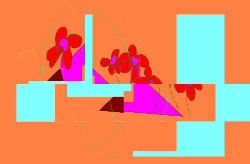 little cornered flowers  - it is disjointed flowers cut at their roots and cubed in their face. it is unfulfilled, unappealing, and therefor more truthful. mix of colors chosen at random reflecting a mood of angst.soft appearances subject to harsher realities= the flowers become razor sharp.