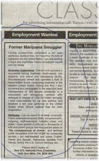 best resume placed in classifeieds - this is the resume of a smuggler who has placed an advert for a job in any export and import company.