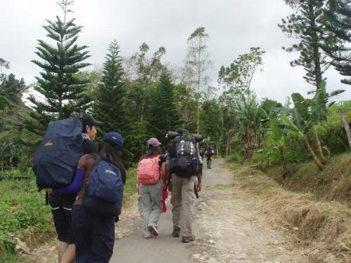 people on the way to camping site - people on the way up to camping site