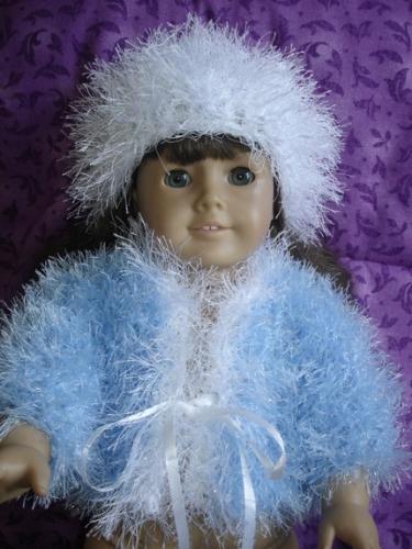 American Girl Doll Coat & Hat - My hand crocheted furry hat & coat set for my daughter's American Girl Doll Molly.
