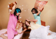 Friends pyjama party - Three friends enjoying their party in a funny way.