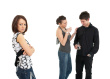 Jealousy relationship - See the eyes of the women who is standing alone. She is more jealous on the other women because her boy friend is talking friendly with that women..That's why