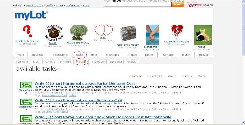 My Lot Task - To view all the available task click the word tasks and when in the tasks dashboard, click the word available. Look for Sharon Bucks tasks if you like article writing