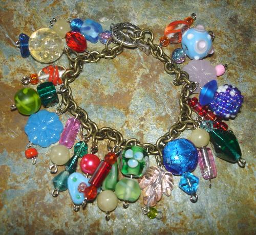 Rainbow Charm Bracelet - I love to make these 'rainbow' charm bracelets with various bright glass beads. You can make each one unique, and use up your extra/leftover beads.