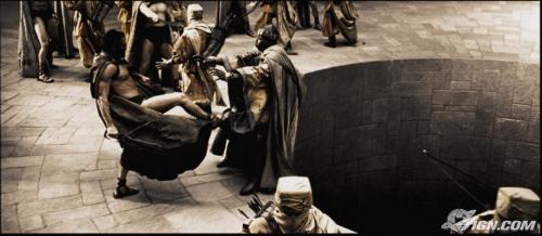 300 - Leonidas kicking Persian messenger into pit.