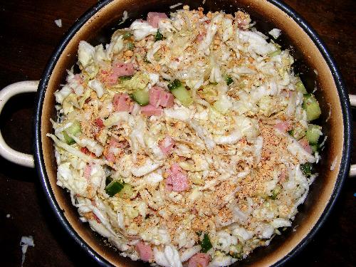 Student's salat :)) - Salat with salami, mayo, cabbage and shrimps. It' delicious.