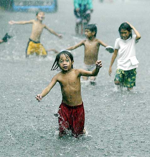 Playing in rain - Children playing in rain