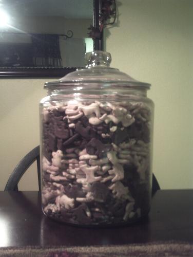 Animal Crackers - Glass jar with over 500 small animal crackers.