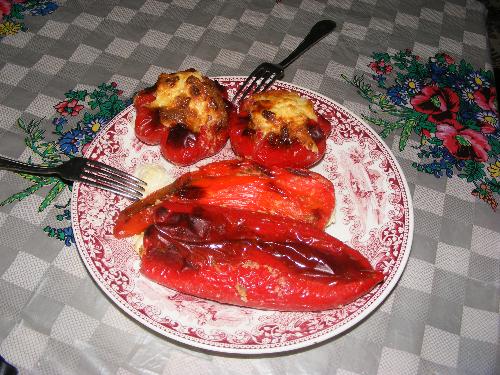 Backed peppers - Backed peppers filled with whipped eggs and cheese. I think, it's typical bulgarian food
