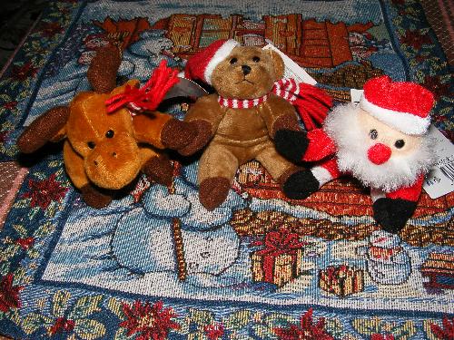 Christmas toys - My new Christmas toys- a reindeer, Santa and a bear. The three nice friends. Aren't they cute?