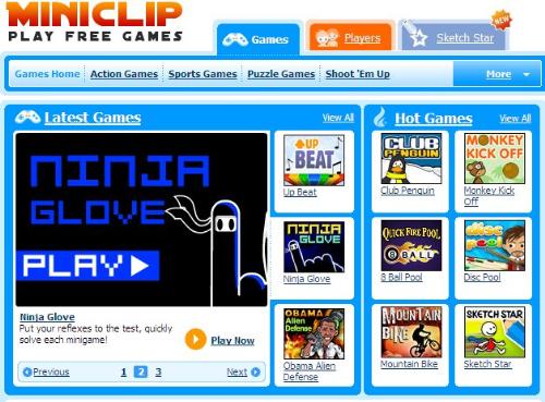 miniclip - an online flash game site - The screenshot of miniclip
