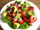 Avocado Spinach Salad - This is the photo of the avocado spinach salad. The receipes include , sweet and juicy strawberries , creamy avocado , fresh peas, honey , digen mustard , raspberry vinegar , 2 slices bacon , baby spinach , balsamic vinegar , olive oil.