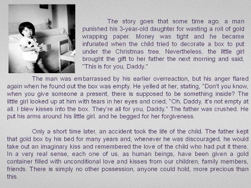 Love shown by a three year old daughter - A thought provoking wallpaper about the love of a 3 year old girl