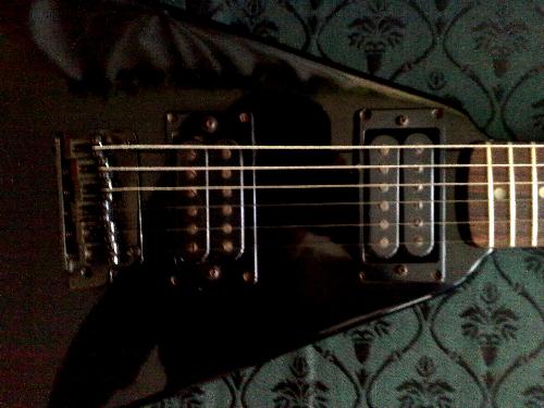 upclose - V Guitar in close up shot. Color black.