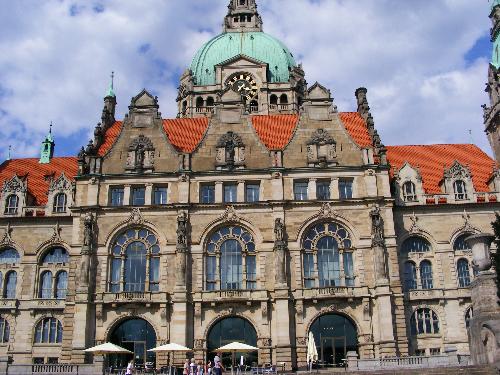 Town hall - Another picture of the old town hall, looked from the back. There is a lake with ducks and other birds in it, and a park around the lake. It's very beautiful.